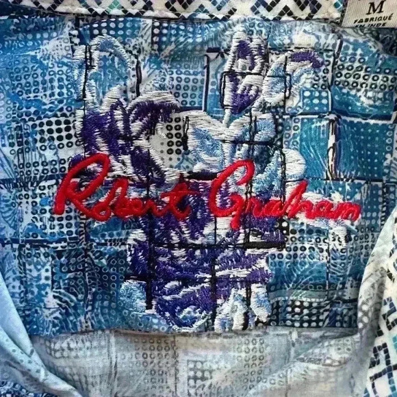 Robert Graham Blue/White Short Sleeve Classic Fit Shirt Medium EUC! - Picture 8 of 8